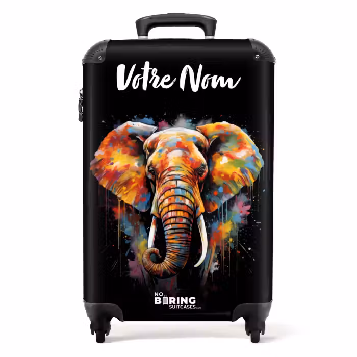 Valise avec nom - Éléphant décoré d'éclaboussures colorées