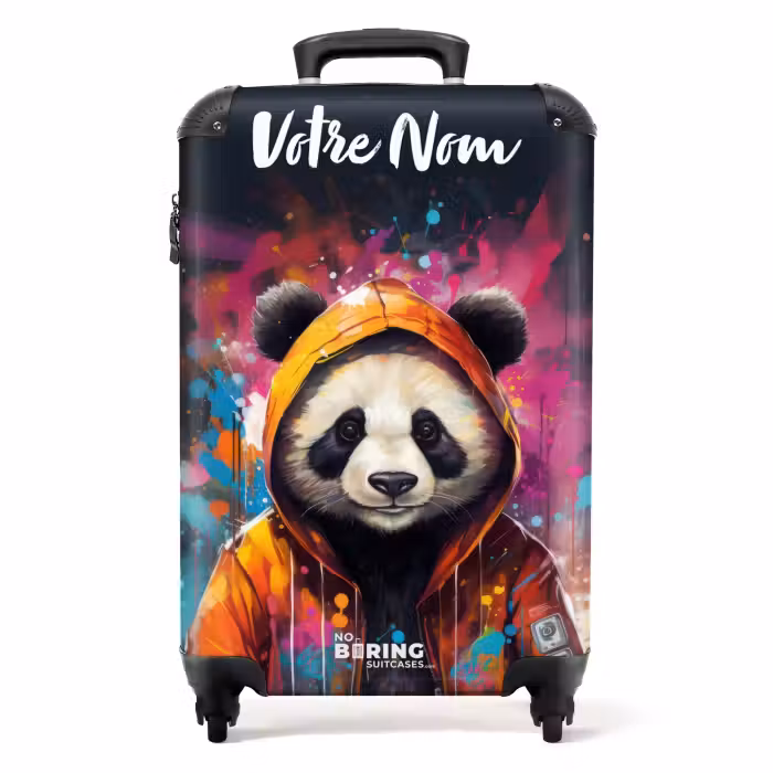 Valise avec nom - Panda avec pelage orange et éclaboussures de peinture
