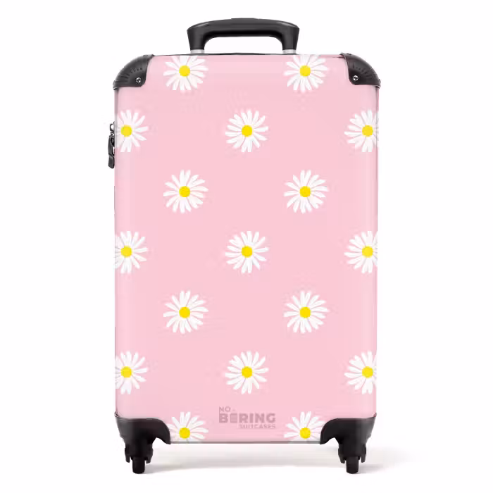 Valise - Pastel - Marguerites sur fond rose clair