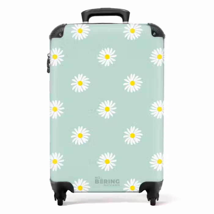 Valise - Pastel - Marguerites sur fond vert pastel