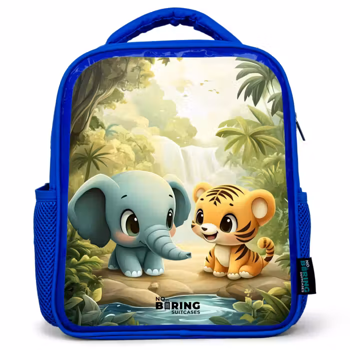 Sac à dos enfant - Bleu - Éléphant - Tigre - Forêt - Jungle