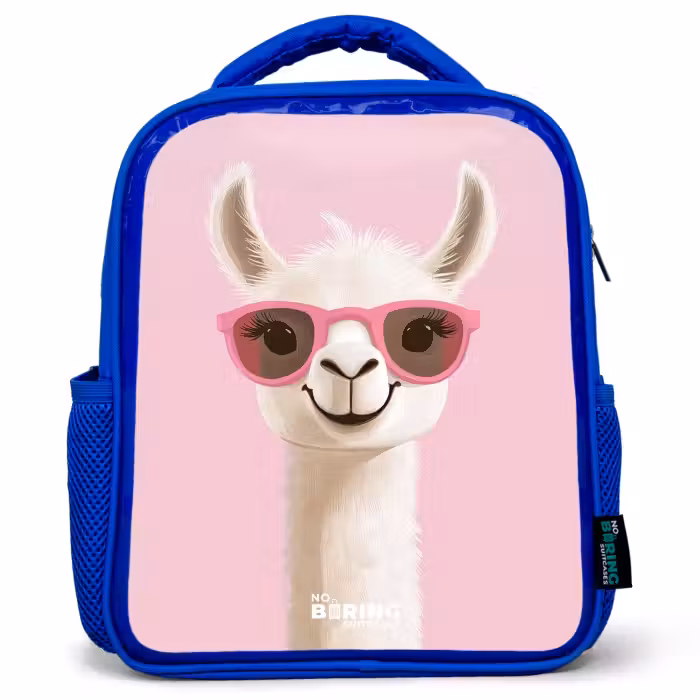 Sac à dos enfant - Bleu - Llama - Blanc - Lunettes de soleil - Cils