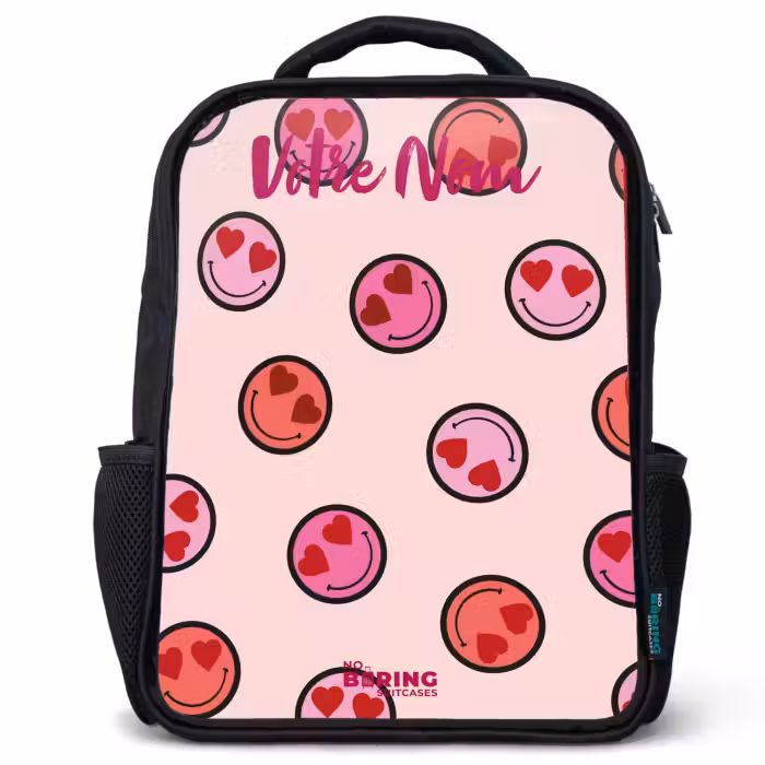 Sac à dos enfant avec votre nom - Noir - Coeur - Smiley - Motif