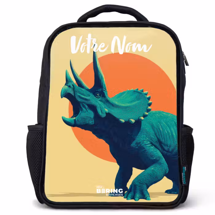 Sac à dos enfant avec votre nom - Noir - Dino - Triceratops - Animal