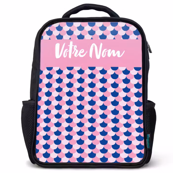 Sac à dos enfant avec votre nom - Noir - Écailles - Motif - Bleu - Rose