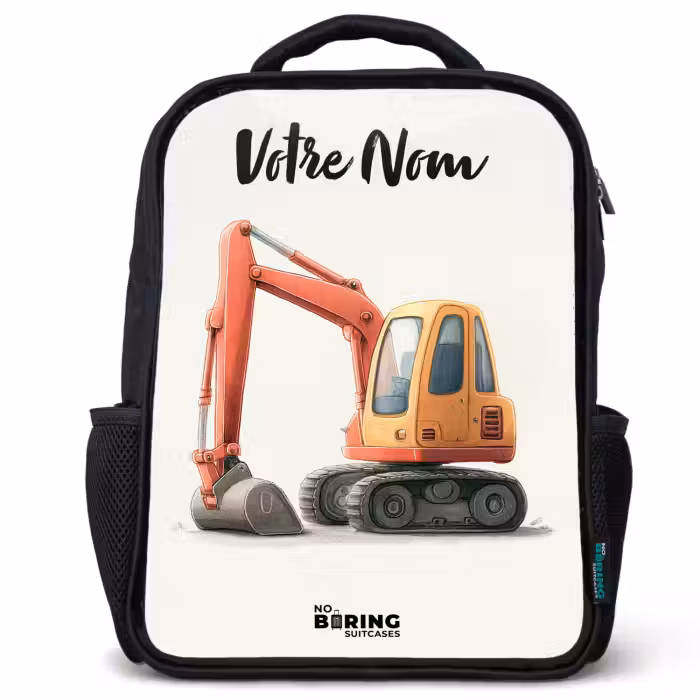 Sac à dos enfant avec votre nom - Noir - Excavateur - Signé - Orange