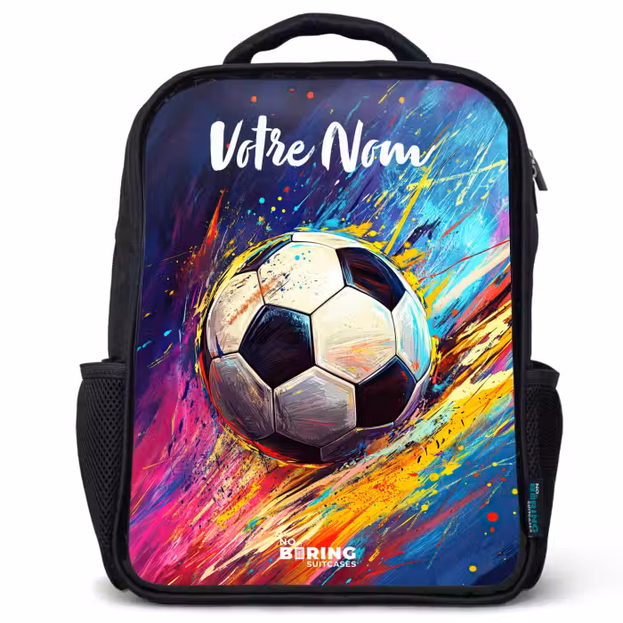 Sac à dos enfant avec votre nom - Noir - Néon - Football - Coloré