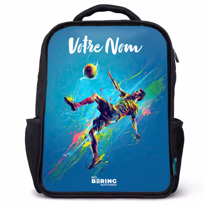 Sac à dos enfant avec votre nom - Noir - Néon - Football - Coup de pied - Coloré
