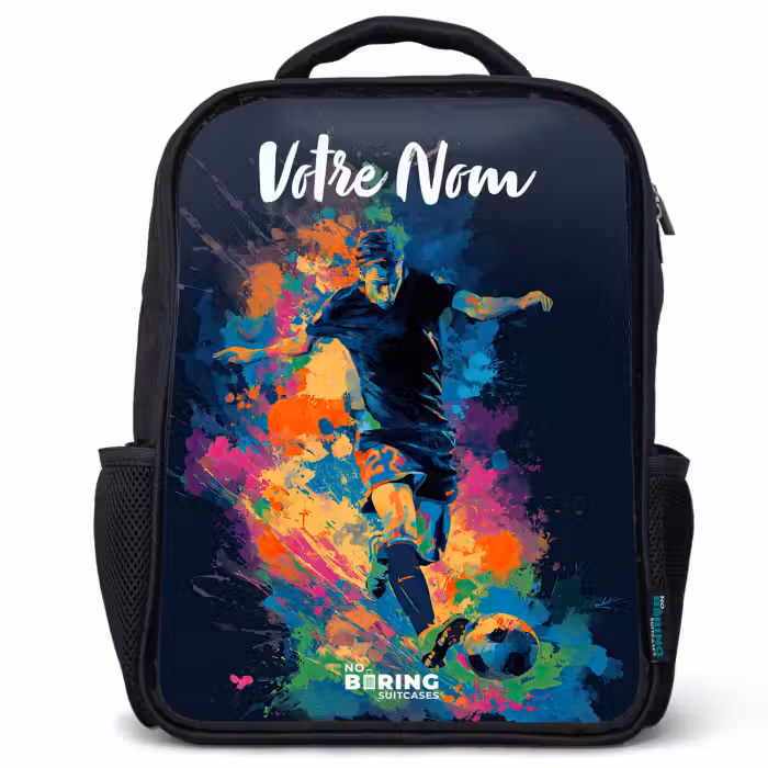 Sac à dos enfant avec votre nom - Noir - Néon - footballeur - coloré