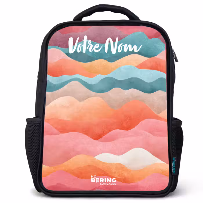 Sac à dos enfant avec votre nom - Noir - Vagues - Colorées - Abstraites