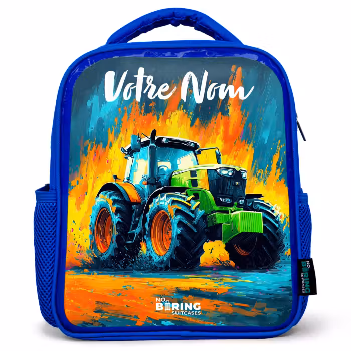 Sac à dos enfant avec votre nom - Bleu - Abstrait - Tracteur - Vert