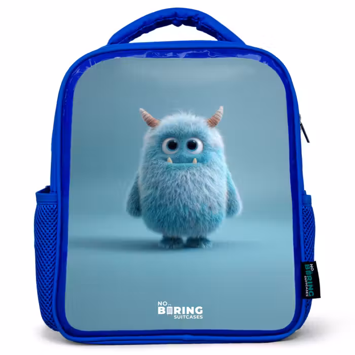 Sac à dos enfant - Bleu - Monstre bleu en peluche avec des cornes