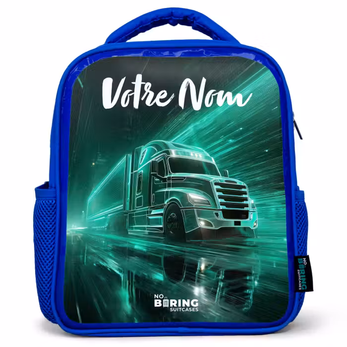 Sac à dos enfant avec votre nom - Bleu - Camion - Ville - Vert - Néon