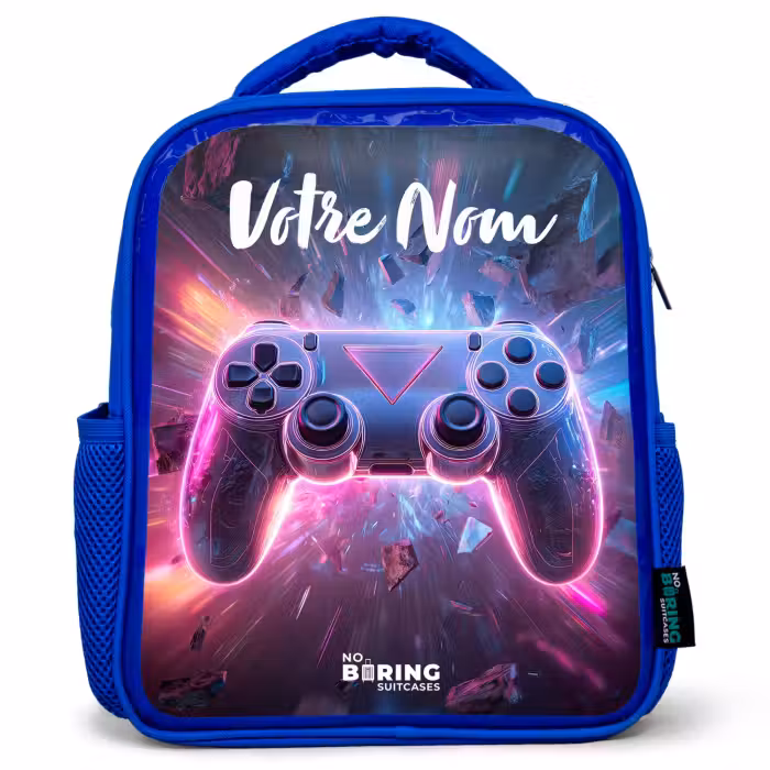 Sac à dos enfant avec votre nom - Bleu - Contrôleur - Neon - Jeu