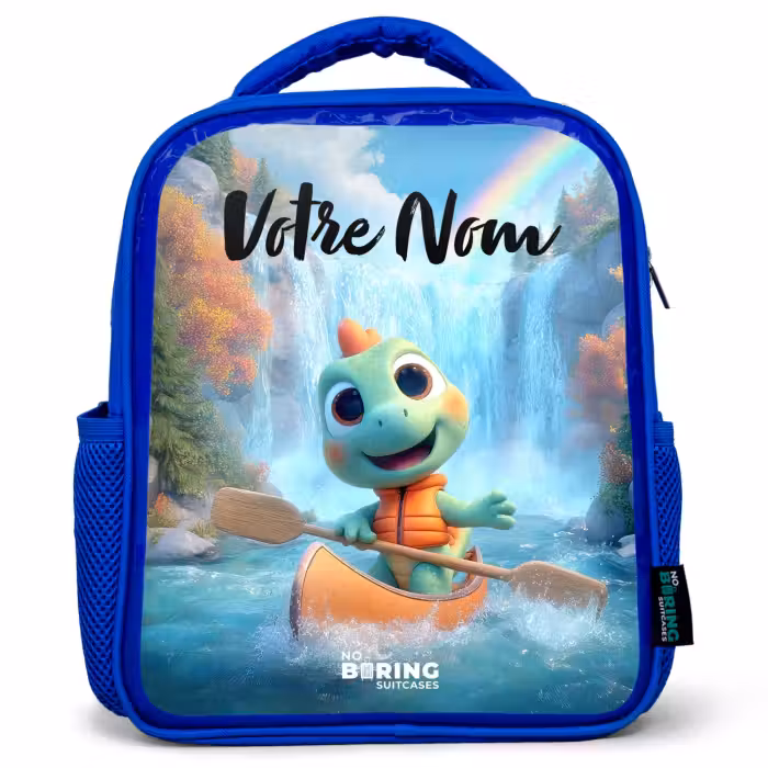 Sac à dos enfant avec votre nom - Bleu - Dino - Nature - Cascade