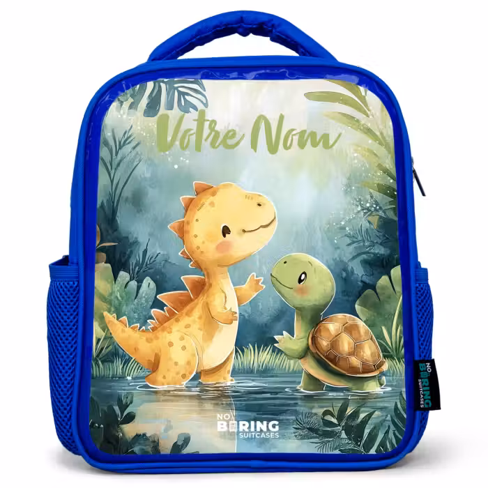 Sac à dos enfant avec votre nom - Bleu - Dino - Tortue - Jungle