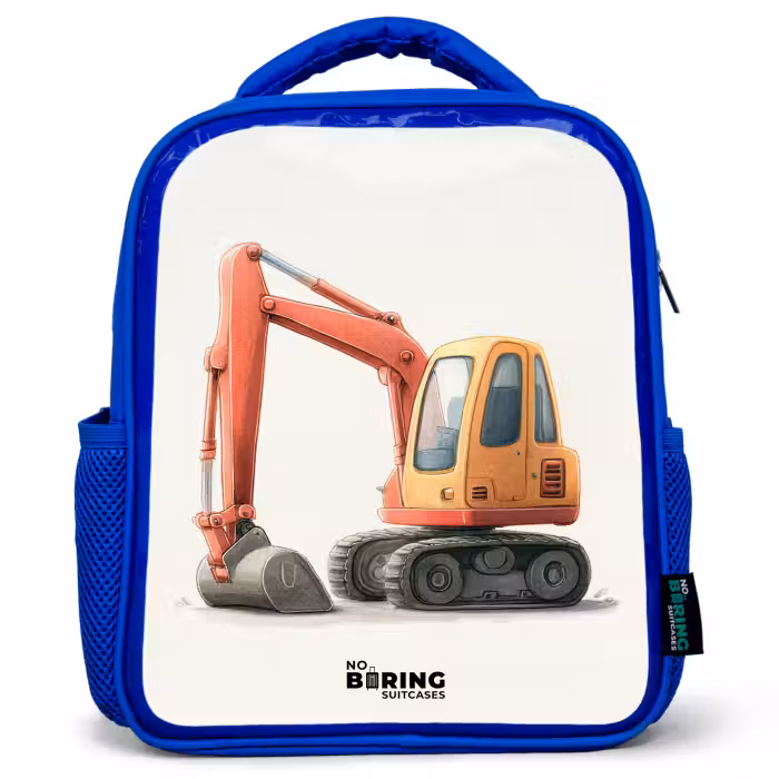 Sac à dos enfant - Bleu - Excavateur - Signé - Orange