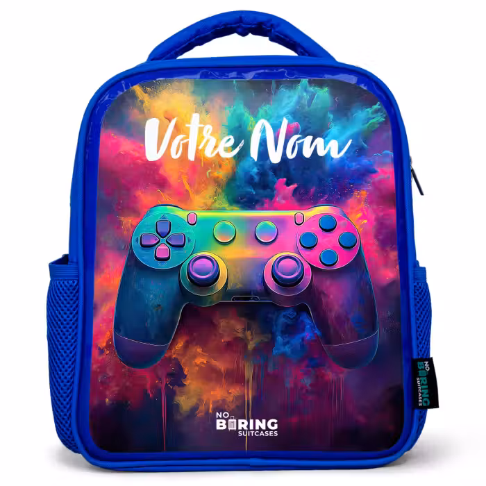 Sac à dos enfant avec votre nom - Bleu - Jeu - Contrôleur - Coloré - Explosion