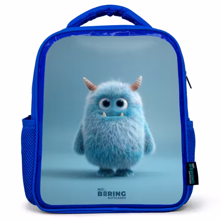 Sac à dos enfant - Bleu - Monstre bleu en peluche avec des cornes