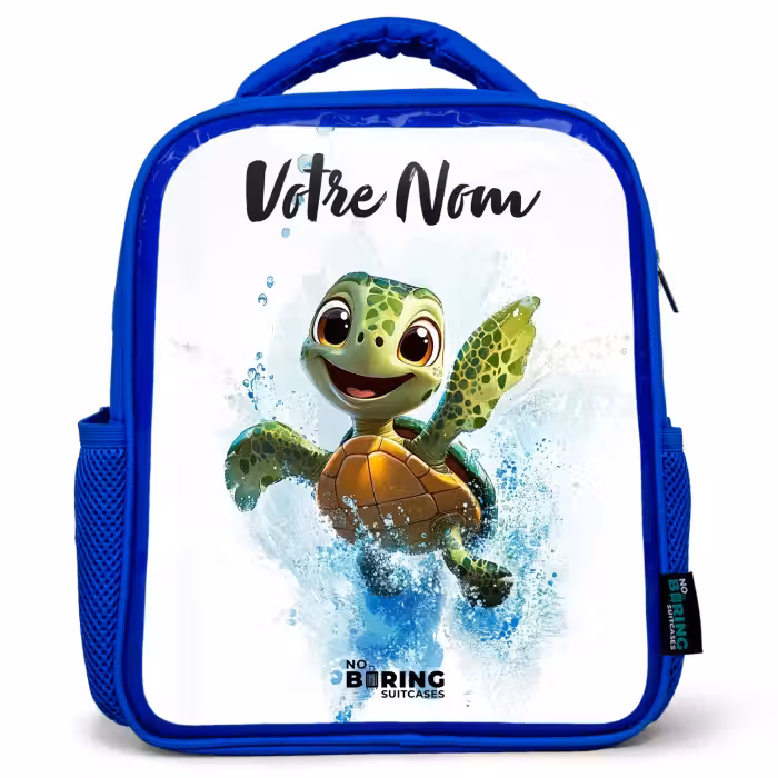 Sac à dos enfant avec votre nom - Bleu - Tortue - Eau - Vert