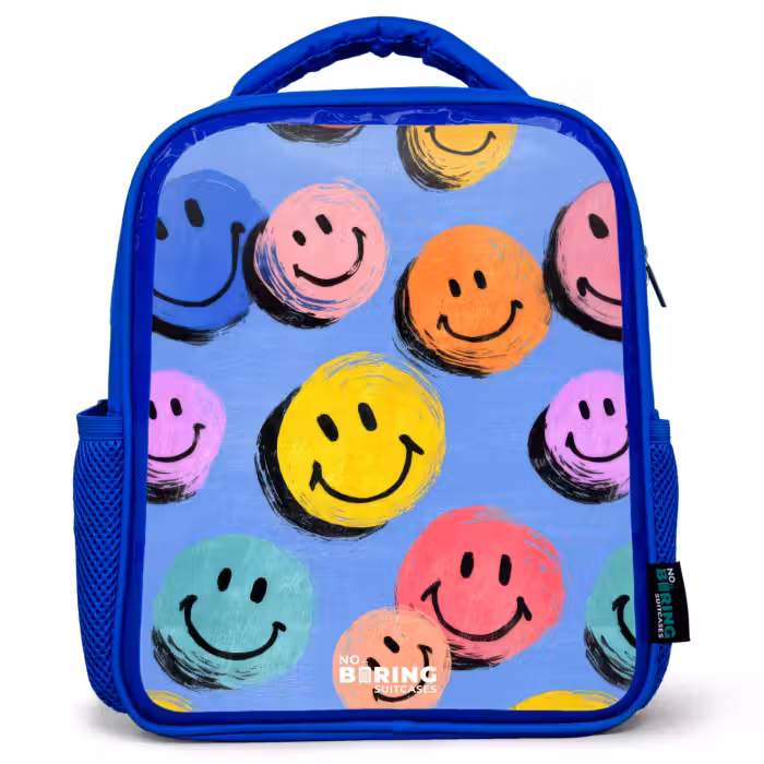 Sac à dos enfant - Bleu - Un motif ludique et artistique de smileys colorés