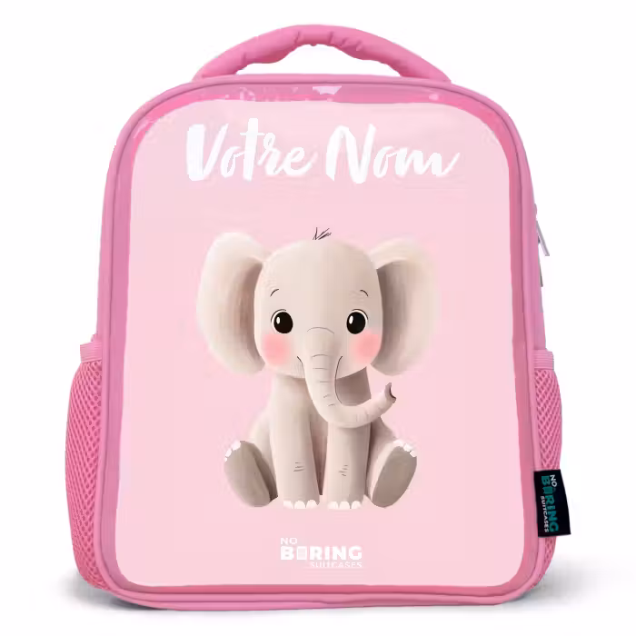 Sac à dos enfant avec votre nom - Rose - Eléphant - Gris - Bébé - Tronc
