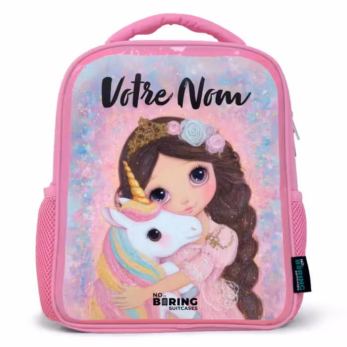 Sac à dos enfant avec nom - Rose - Fille - Licorne - Paillettes