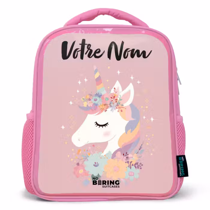 Sac à dos enfant avec nom - Rose - Licorne - Rose - Fleurs