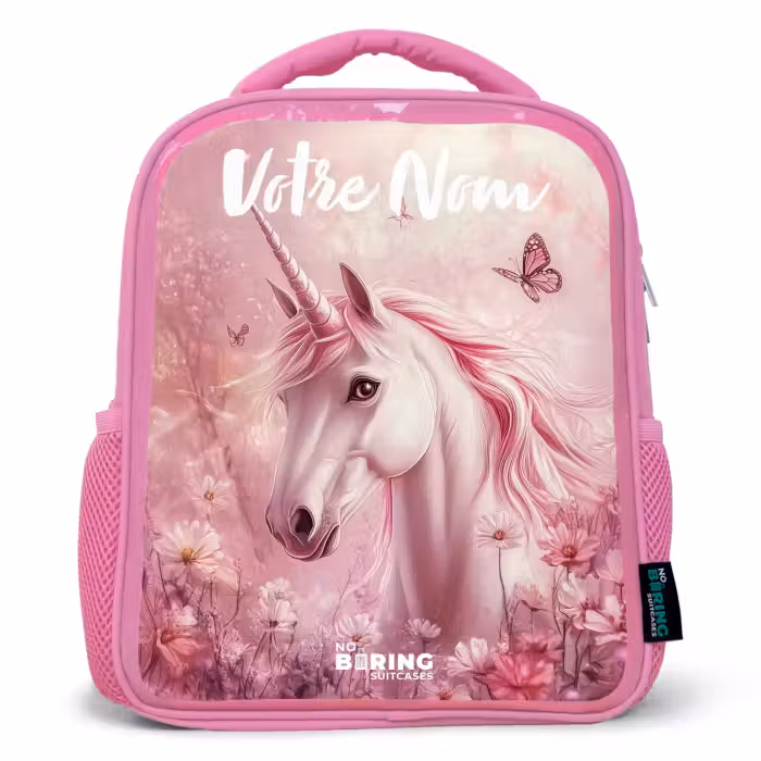 Sac à dos enfant avec votre nom - Rose - Licorne - Rose - Papillon - Fleurs