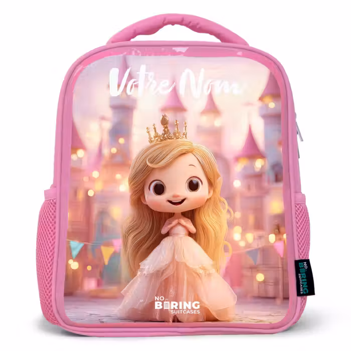 Sac à dos enfant avec votre nom - Rose - Princesse - Rose - Château