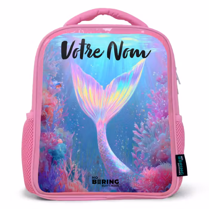 Sac à dos enfant avec nom - Rose - Sirène - Corail - Eau