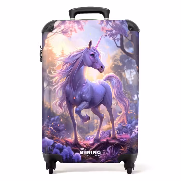 Valise - Portrait d'une licorne parmi des fleurs violettes