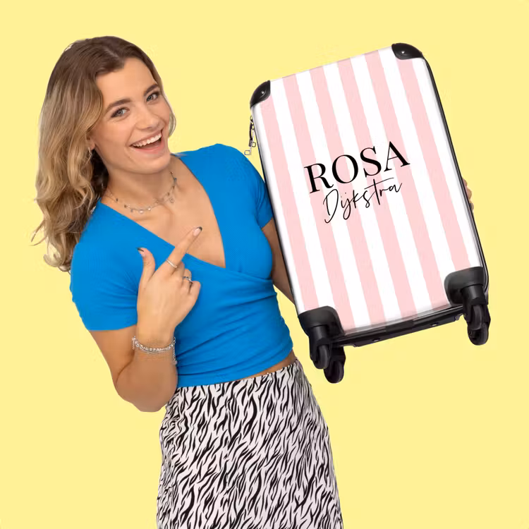 Valise - Fond rayé rose avec lettres noires — 2