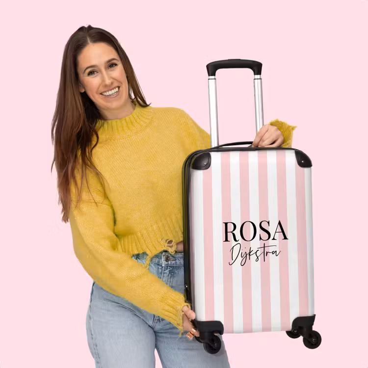 Valise - Fond rayé rose avec lettres noires — 4