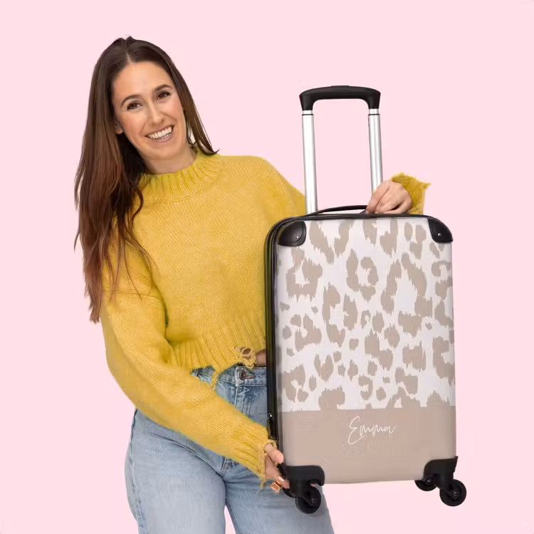 Valise -  Imprimé léopard taupe avec blanc — 4