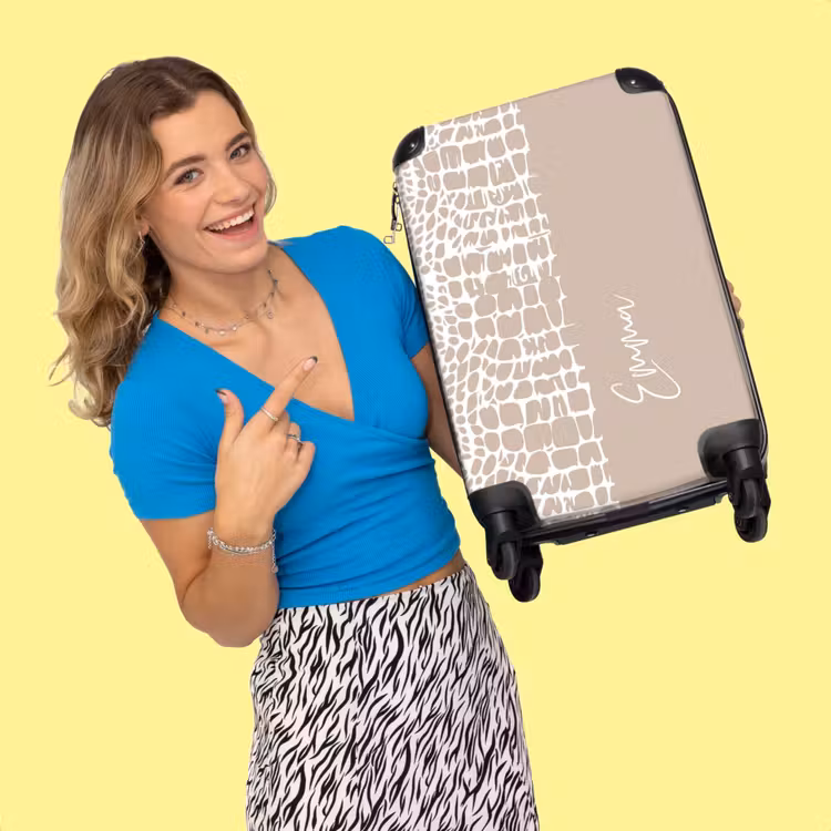 Valise - Imprimé serpent taupe avec blanc — 2