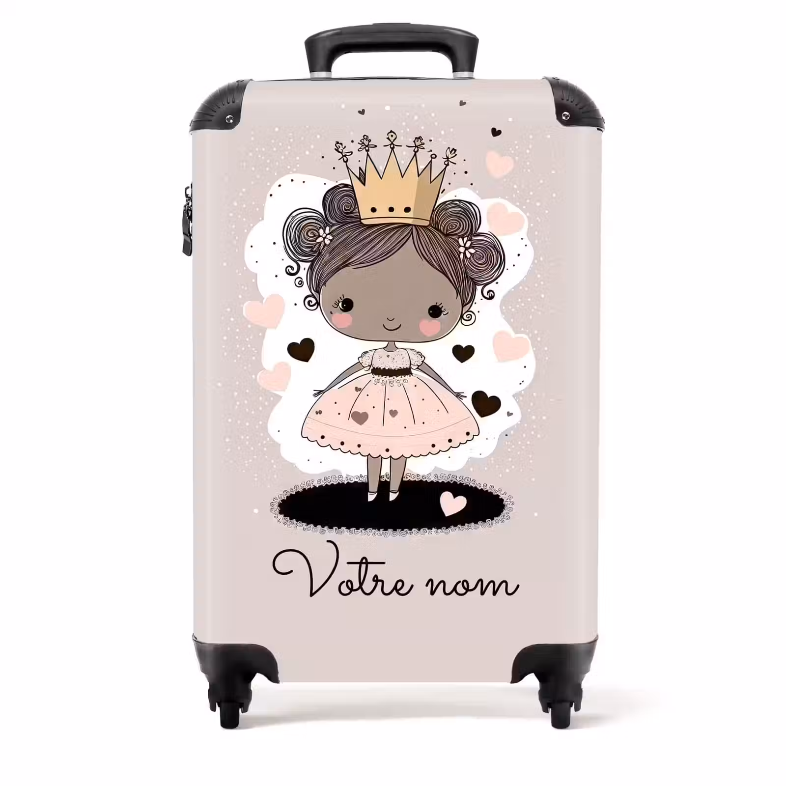 Valise - Princesse sur Fond Coloré avec des Cœurs Roses et Noirs — 1
