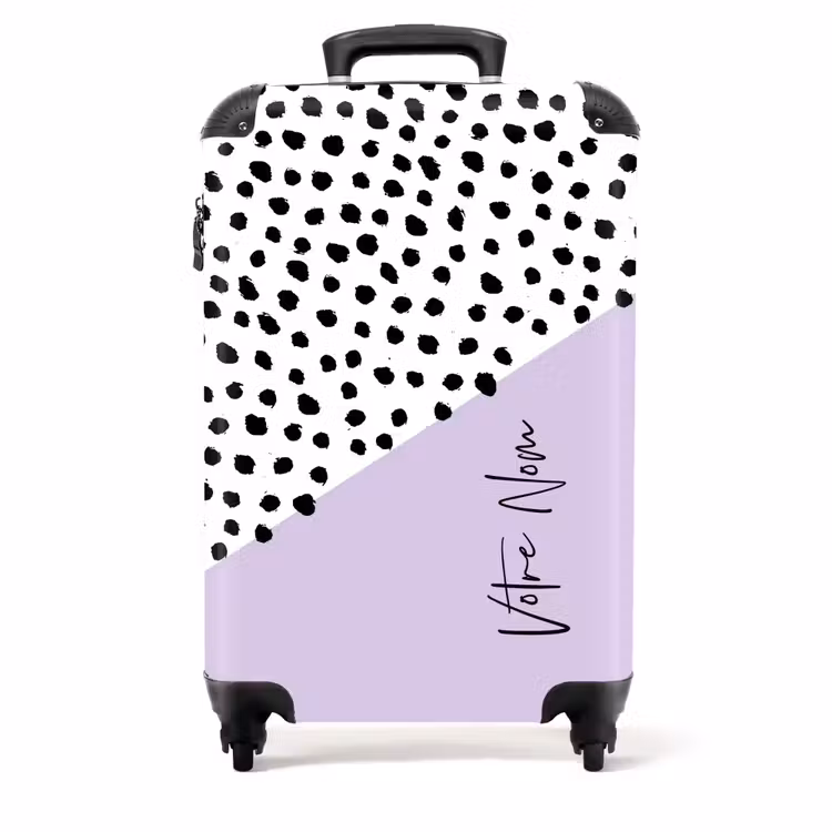 Valise -  Pois noirs sur fond blanc et violet — 1