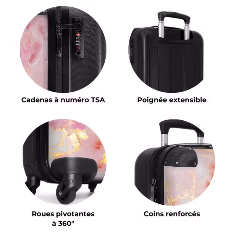 Valise - Marbre rose avec des lignes dorées — 7
