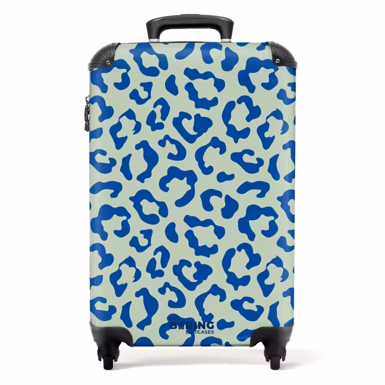 Valise - Imprimés animaliers - Valise imprimée panthère en bleu et vert pastel — 1