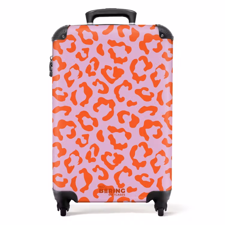 Valise - Imprimés animaliers - Valise imprimée panthère en orange et rose clair — 1