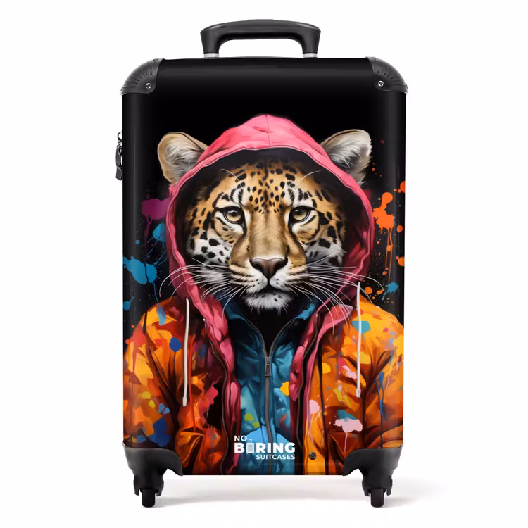 Valise - Léopard avec manteau coloré et éclaboussures de peinture — 1