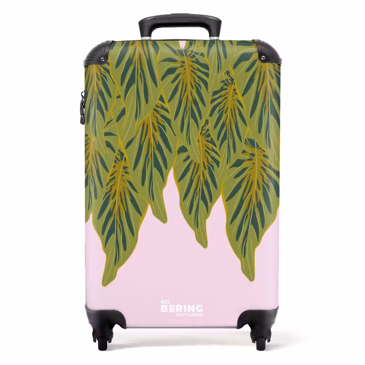 Valise - Souvenirs d'été - Feuilles tropicales sur fond rose — 1