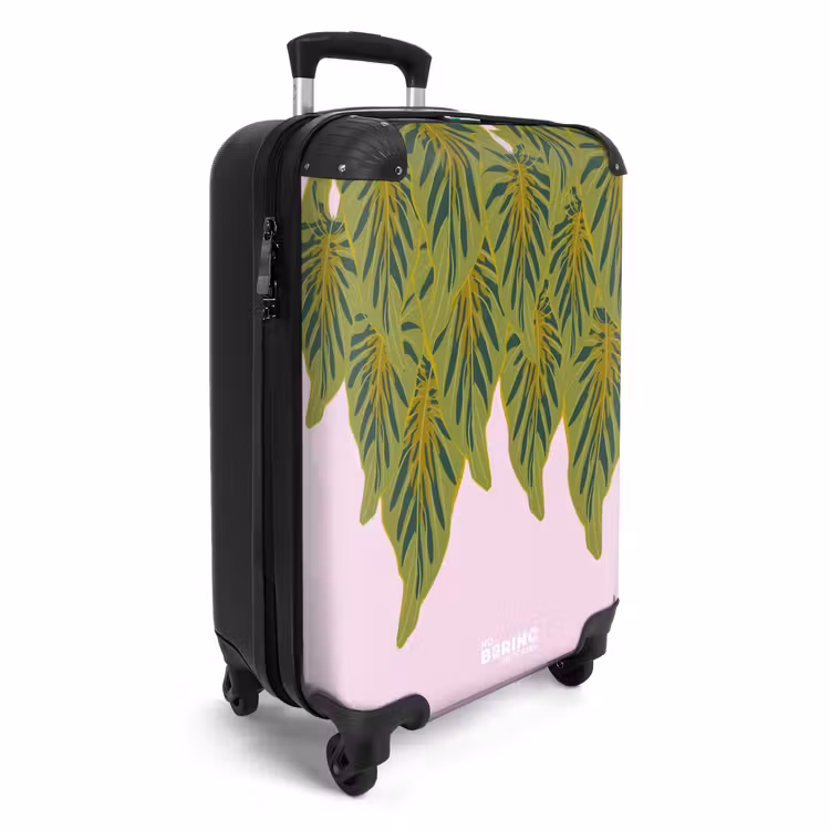 Valise - Souvenirs d'été - Feuilles tropicales sur fond rose — 2