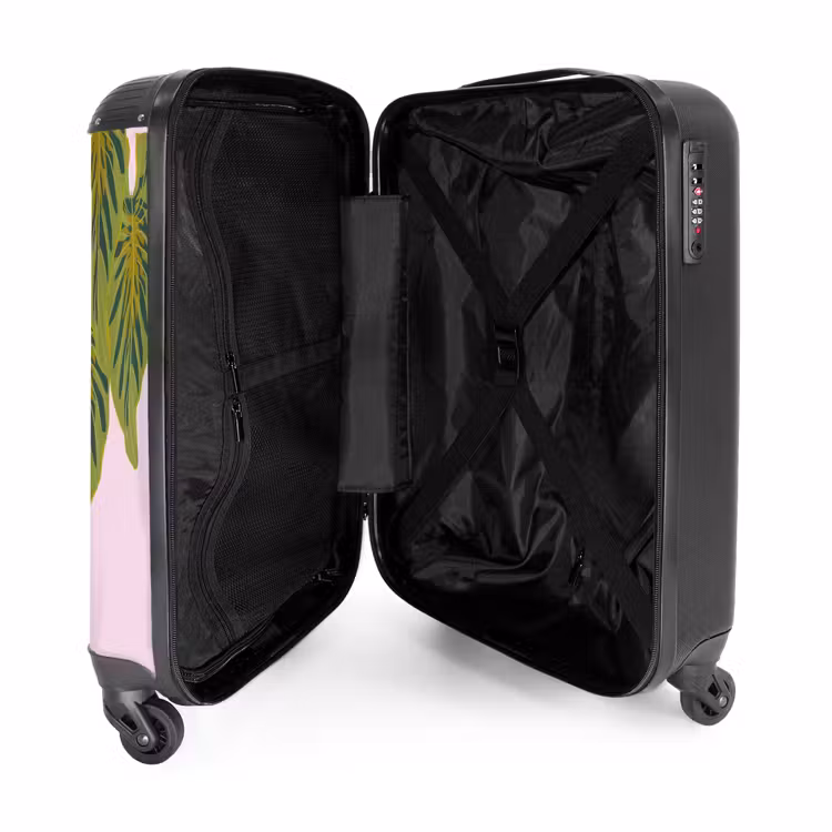 Valise - Souvenirs d'été - Feuilles tropicales sur fond rose — 4