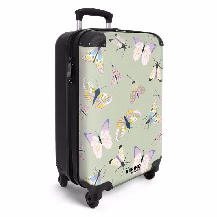 Valise - Souvenirs d'été - Papillons et papillons de nuit sur fond vert sauge — 2