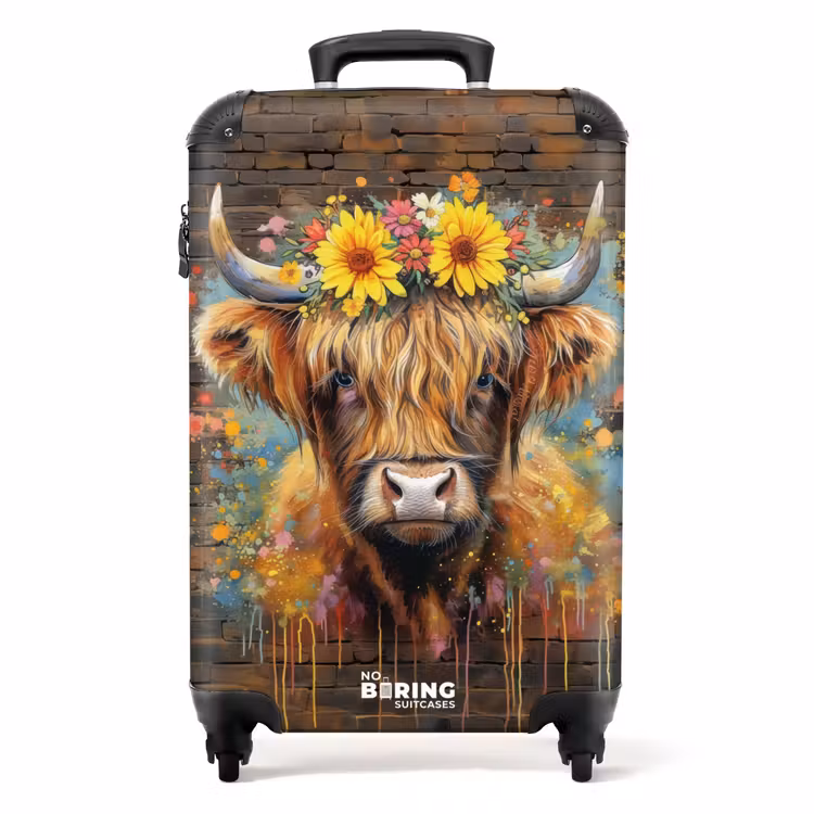 Valise - Graffiti Highlander écossais avec fleurs — 1