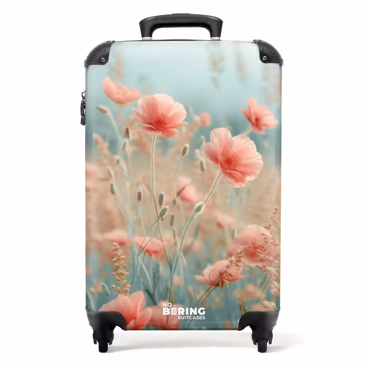 Valise - Champ de fleurs avec coquelicots roses — 1