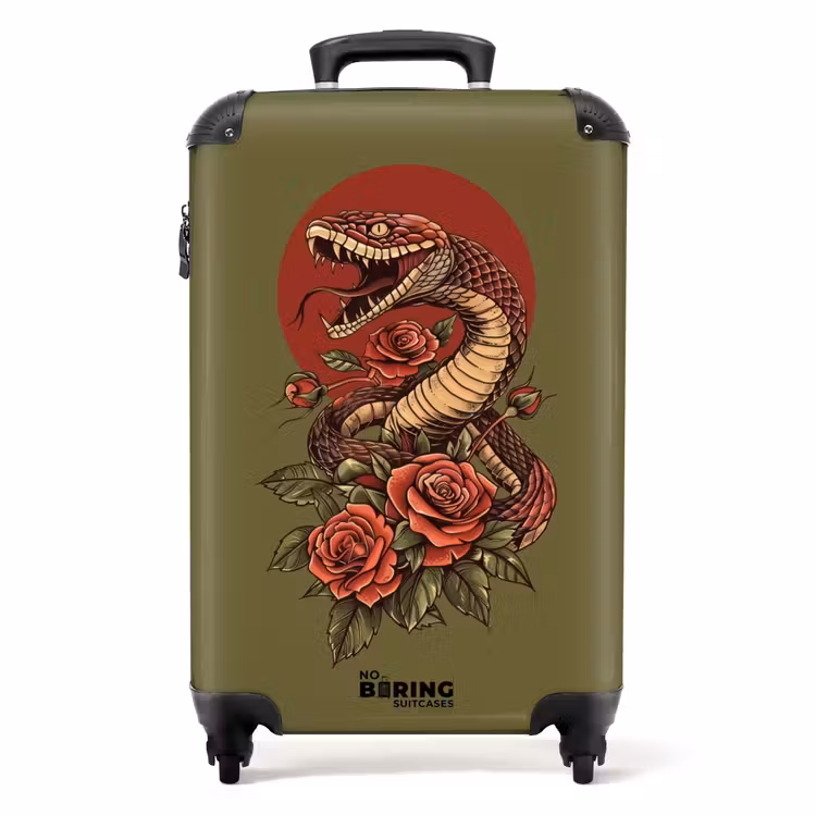 Valise - Style de tatouage- Serpent réaliste sur fond vert — 1