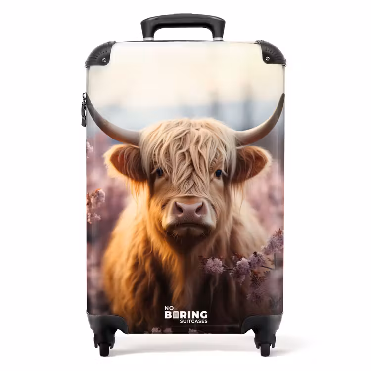 Valise - Highlander écossais avec des fleurs roses — 1